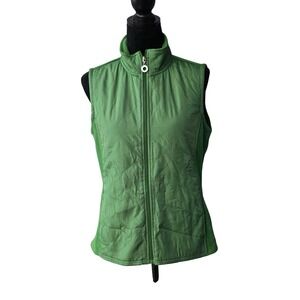 BC Clothing Quilted Fleece Lined Vest Green Women's Size M Full Zip Puffer Style